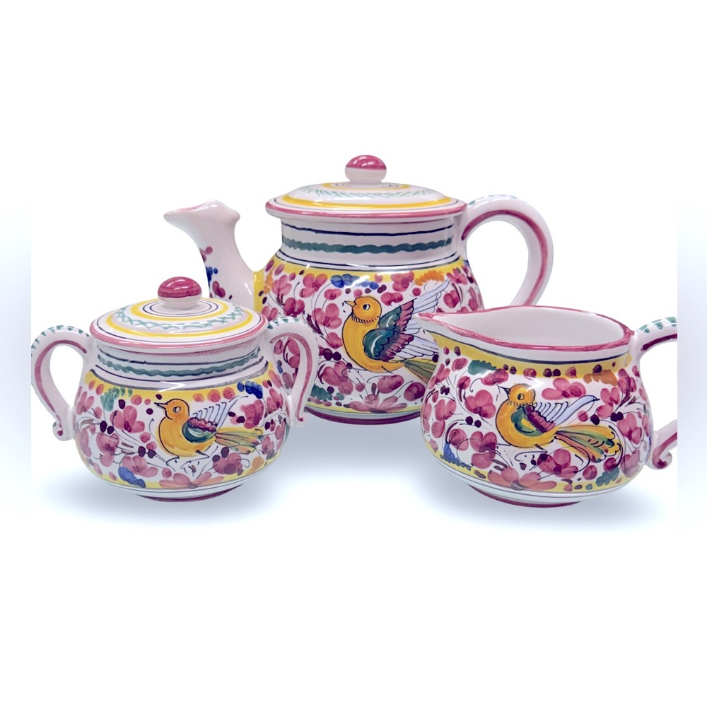 Ceramiche Sberna Deruta Italian Majolica Rooster Tea Set Hand-Painted 5-Piece‎